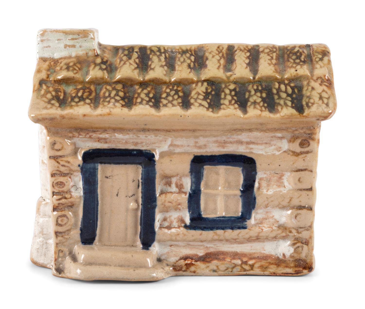 A Scarce Dalton Pottery Stoneware Log Cabin Bank