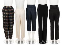 Five Pairs of Designer Pants: One Yves Saint Laurent, One Christian Dior, Two Chanel, and One Dolce & Gabbana, 1980-2000s