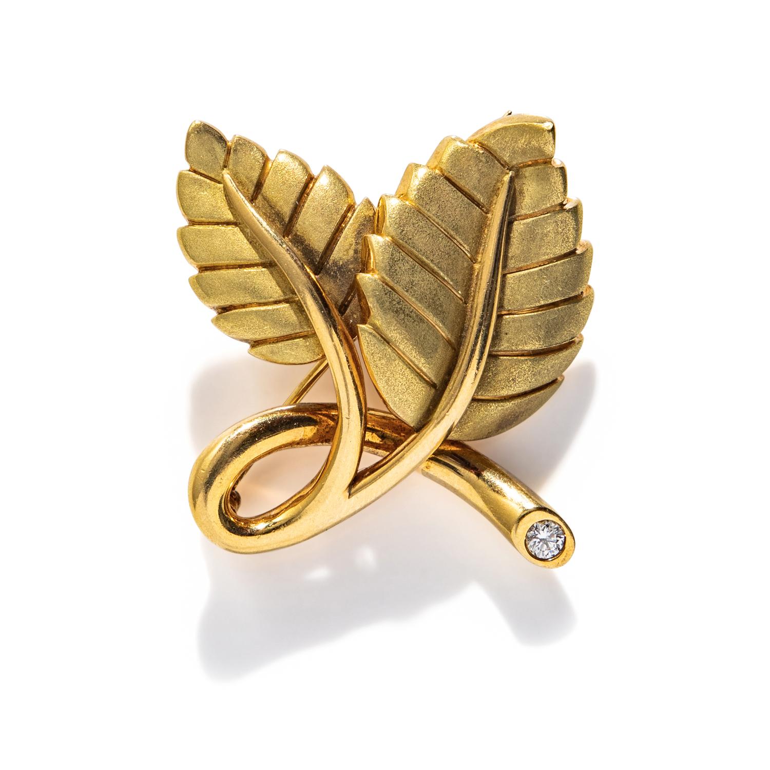 TIFFANY & CO., YELLOW GOLD LEAF BROOCH