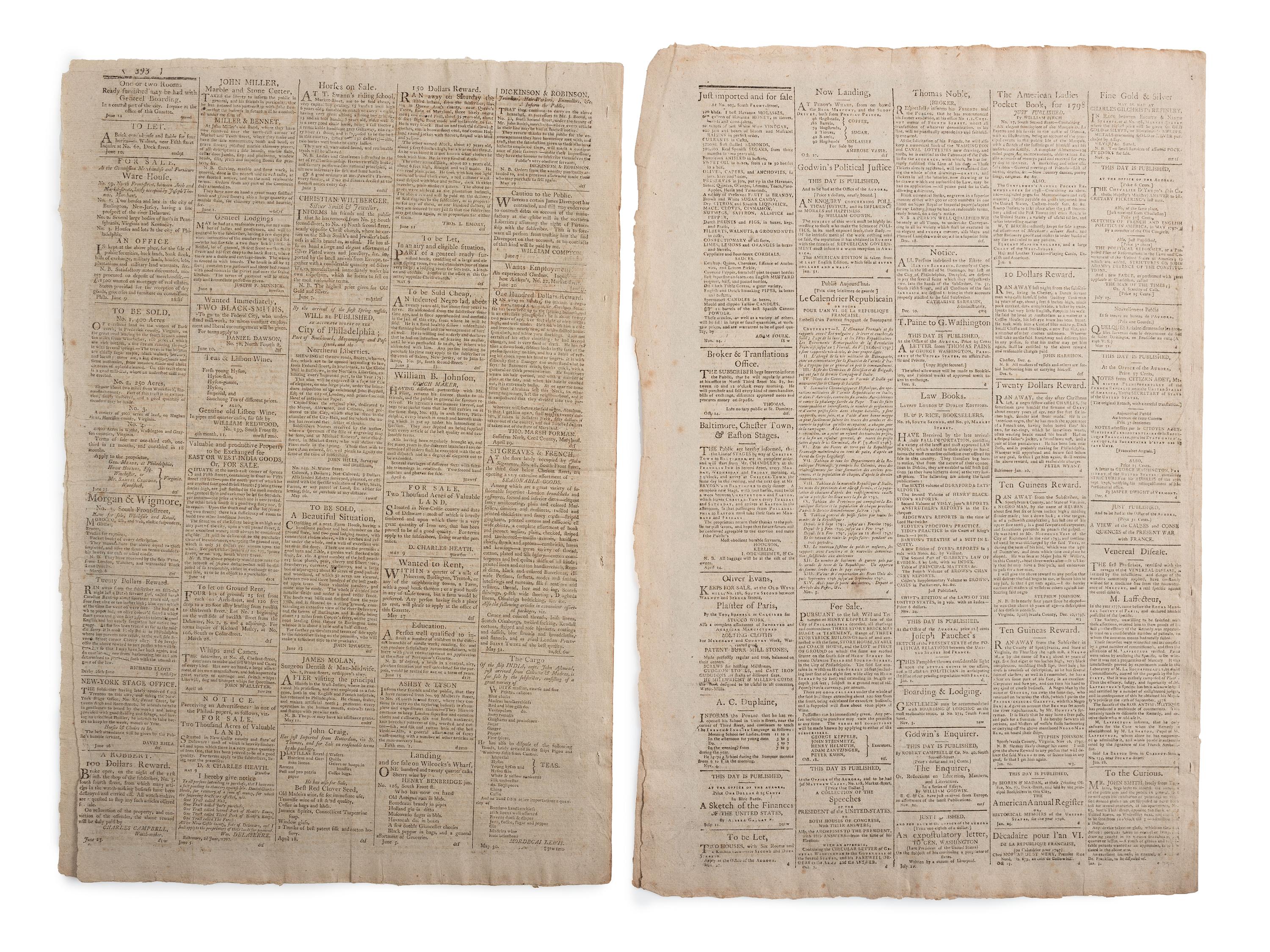 [SLAVERY & ABOLITION]. A group of 12 pre-Civil War newspapers with advertisements for for self-emancipated freedom seekers, comprising: