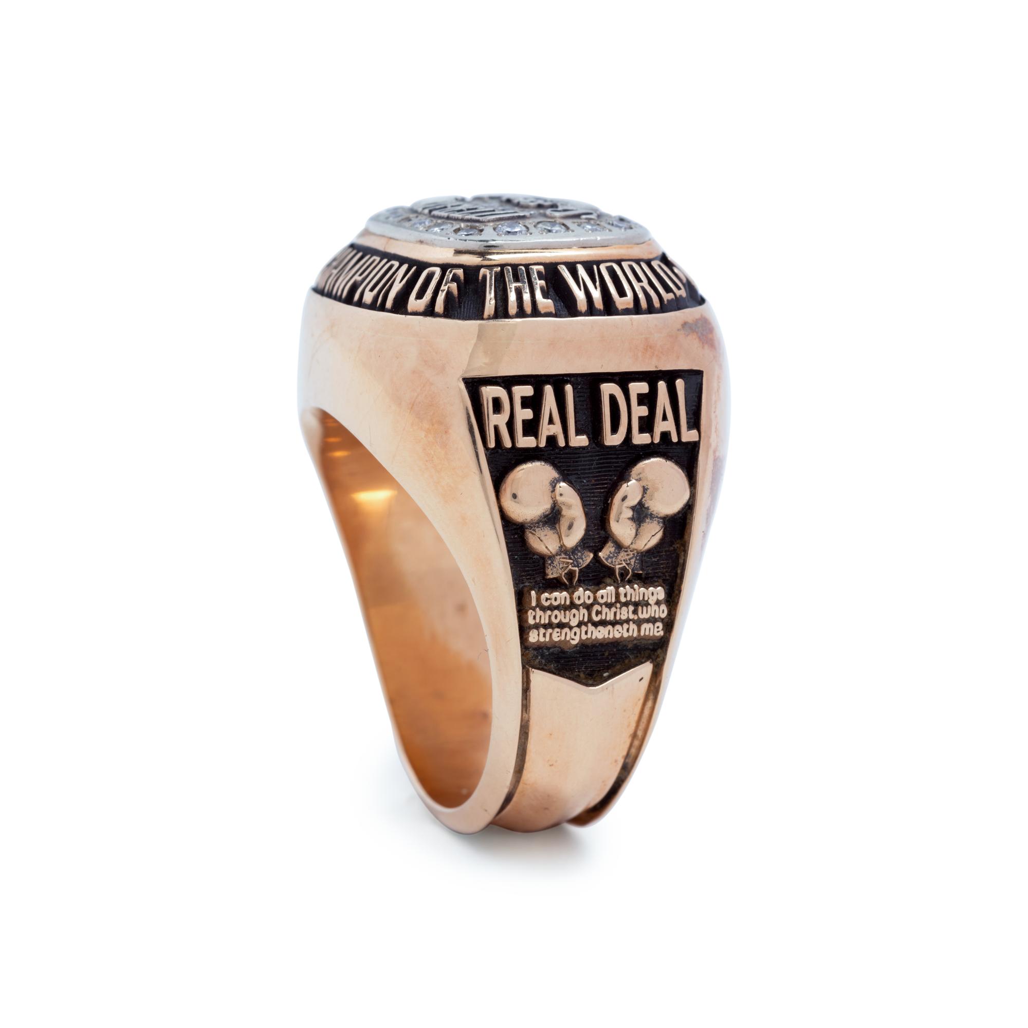 A Rare 1990 Evander Holyfield Team Issued Gold and Diamond Heavyweight Boxing Championship Ring Presented by Holyfield to Longtime Associate