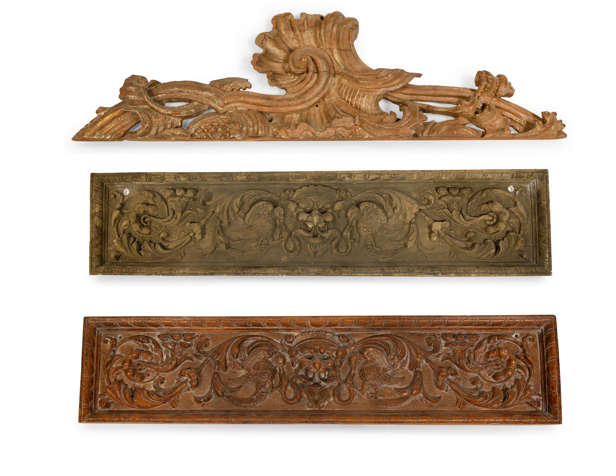 A Collection of Three Carved Wood Architectural Fragments