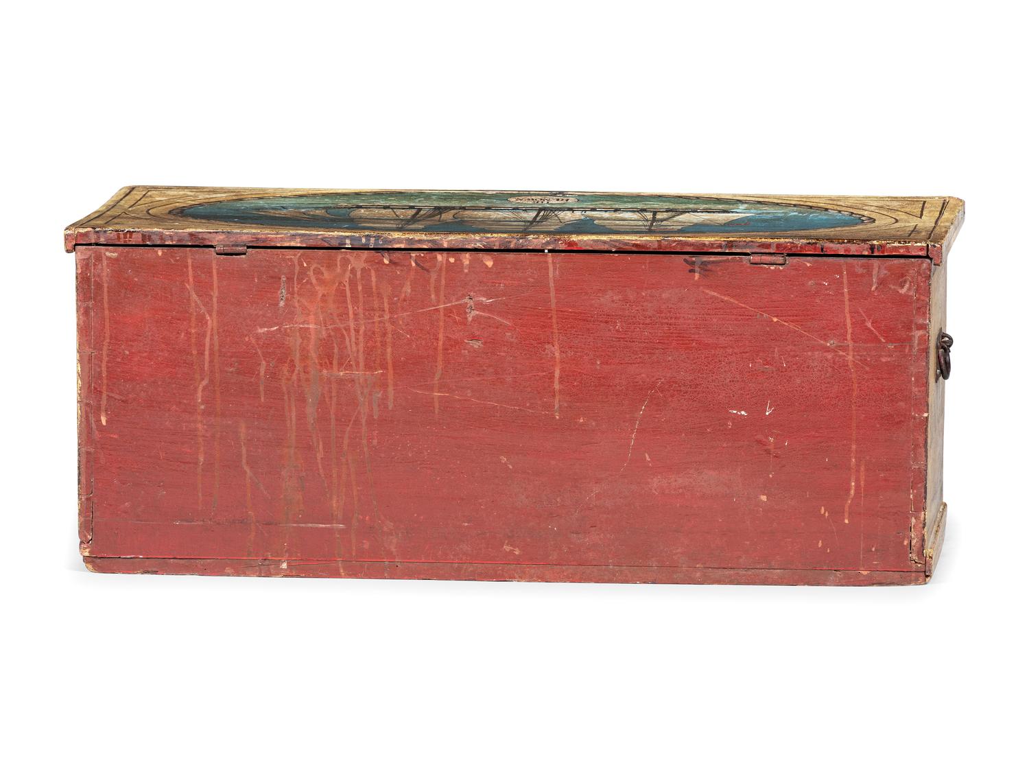 An English Paint Decorated Pine The Renown White-Star Line Blanket Chest