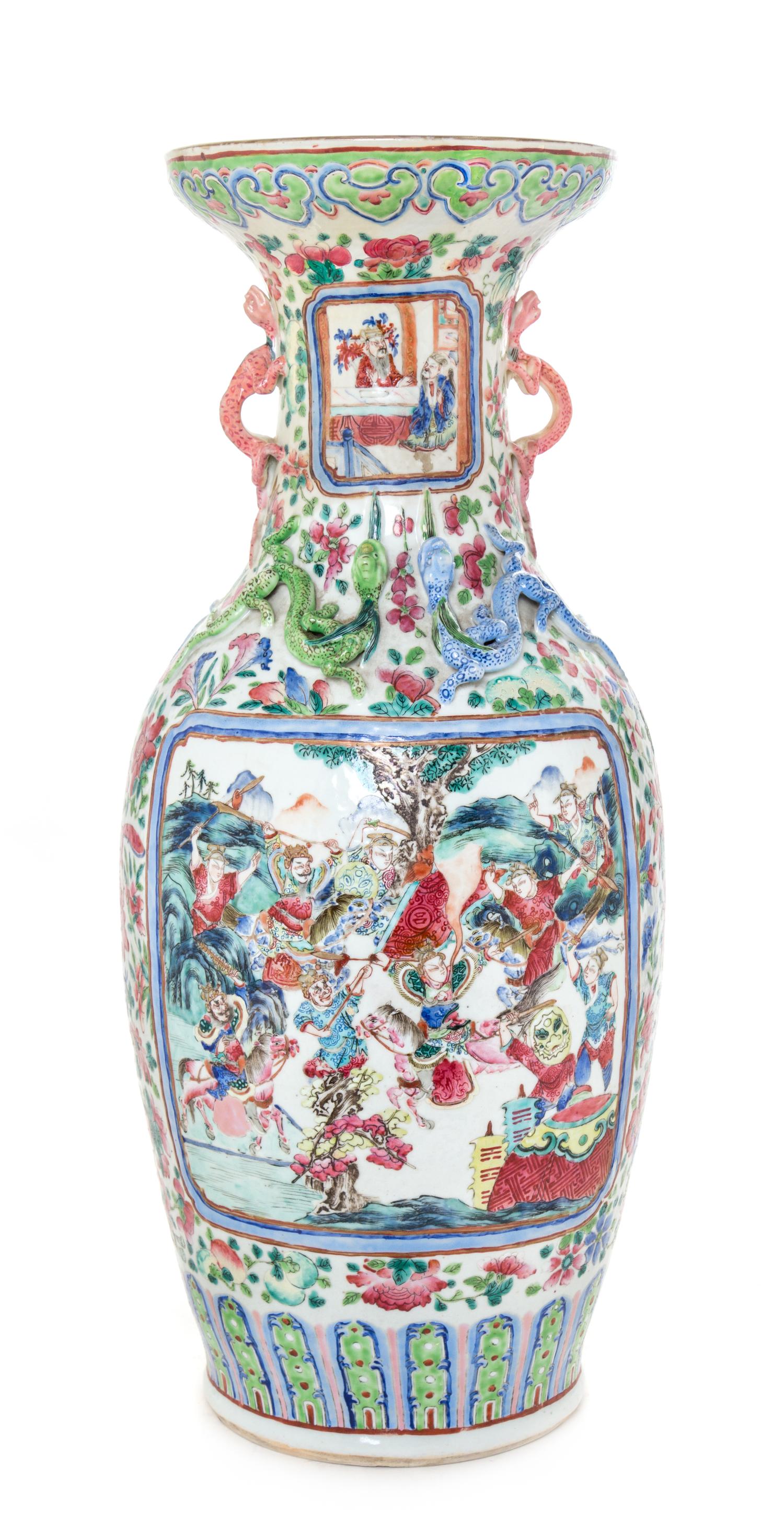 A Chinese Export Rose Medallion Porcelain Vase Height 24 inches. — 19TH CENTURY