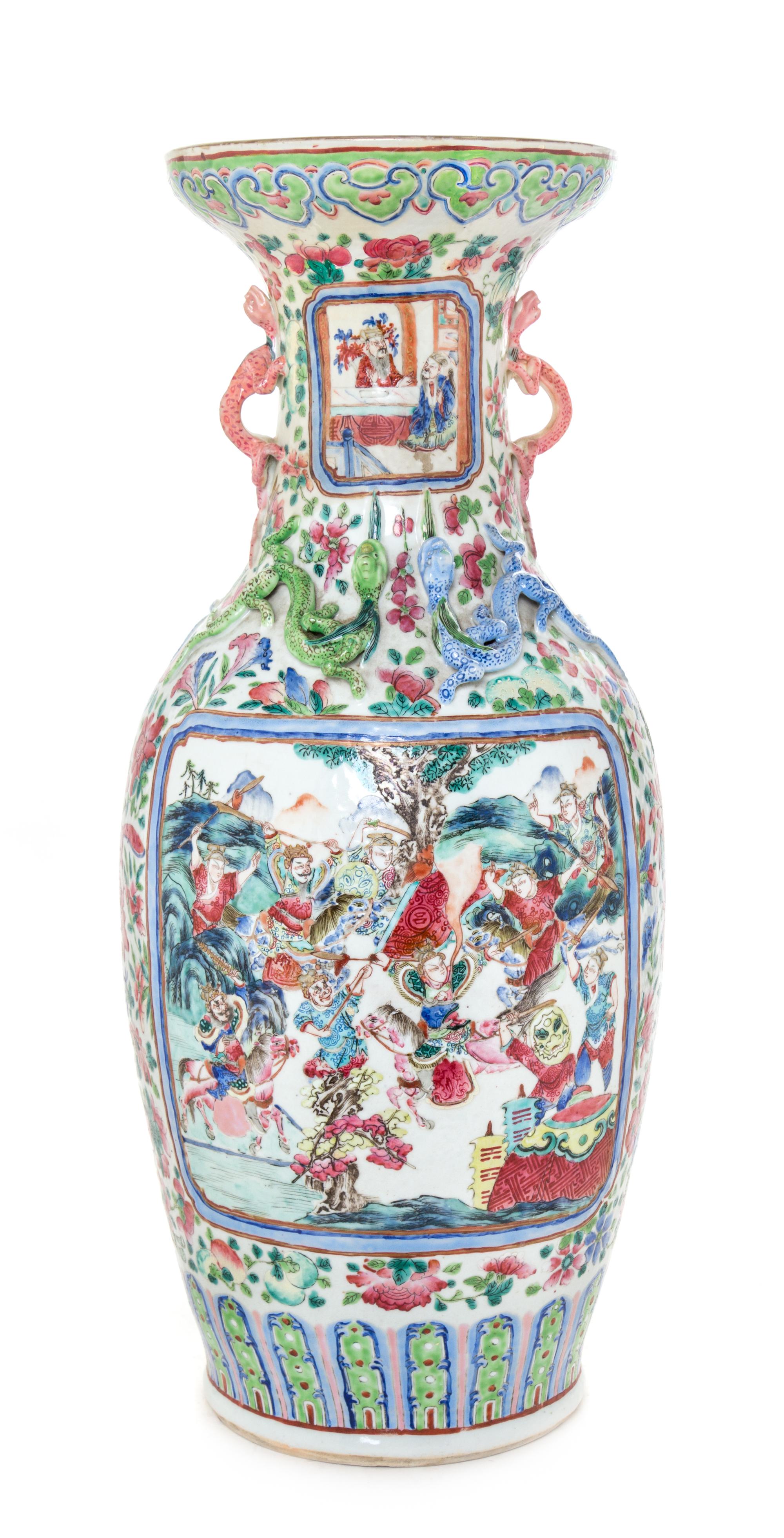 A Chinese Export Rose Medallion Porcelain Vase Height 24 inches. — 19TH CENTURY
