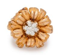 A Yellow Gold and Diamond Flower Ring,