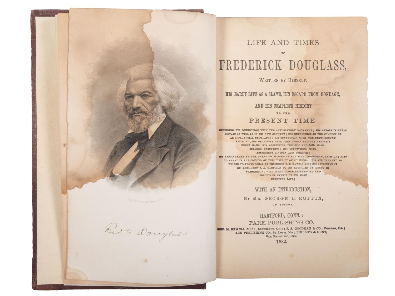 DOUGLASS, Frederick (ca 1817/1818-1895). Life and Times of Frederick Douglass . Hartford, CT: Park Publishing, Co., 1882.
