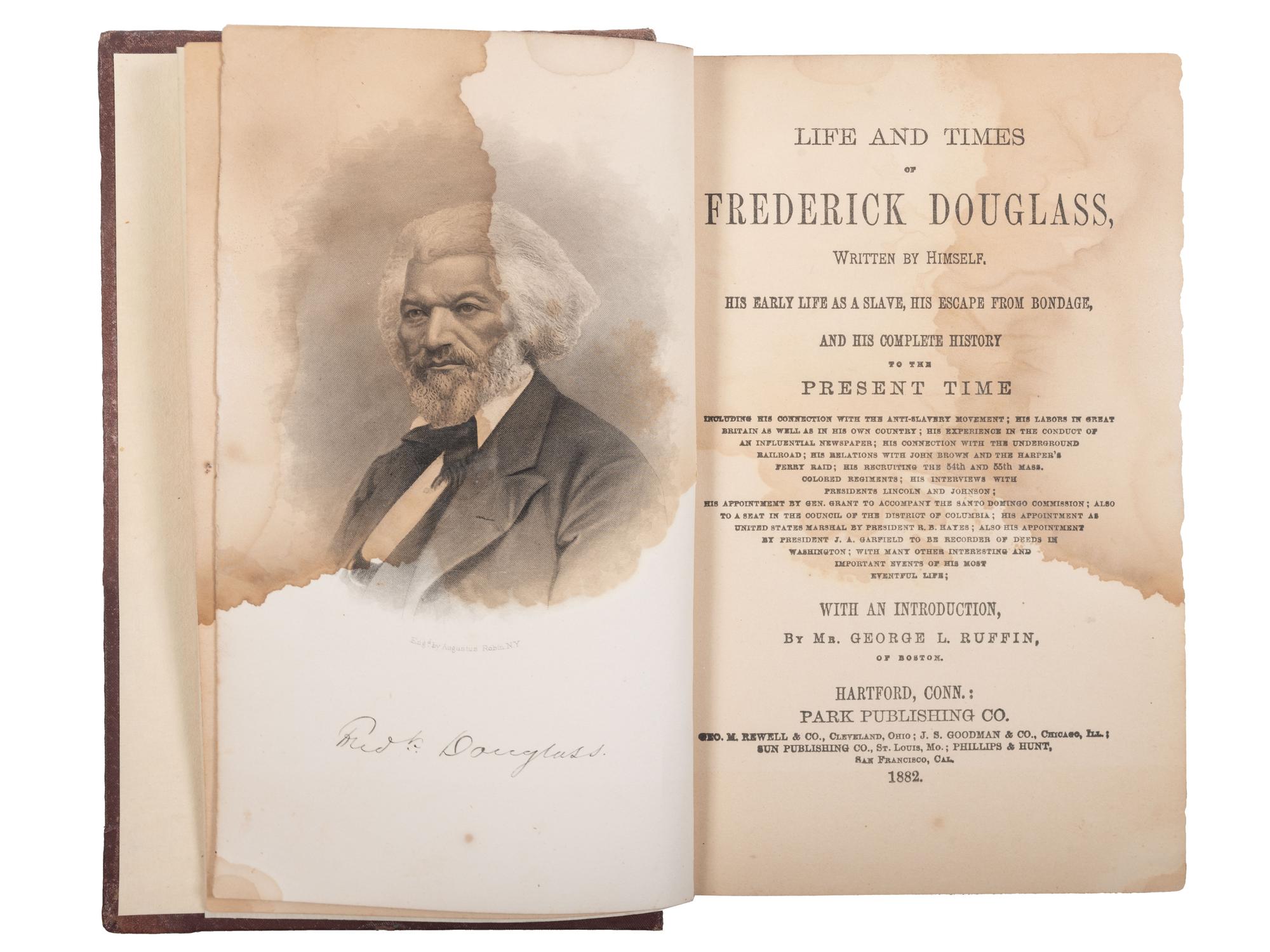 DOUGLASS, Frederick (ca 1817/1818-1895). Life and Times of Frederick Douglass . Hartford, CT: Park Publishing, Co., 1882.