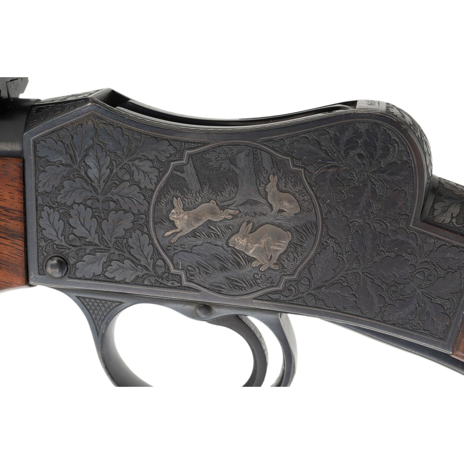 **C.C. Johnson Upgraded Engraved Martini Rifle in .218 Bee Improved with Unertl Scope