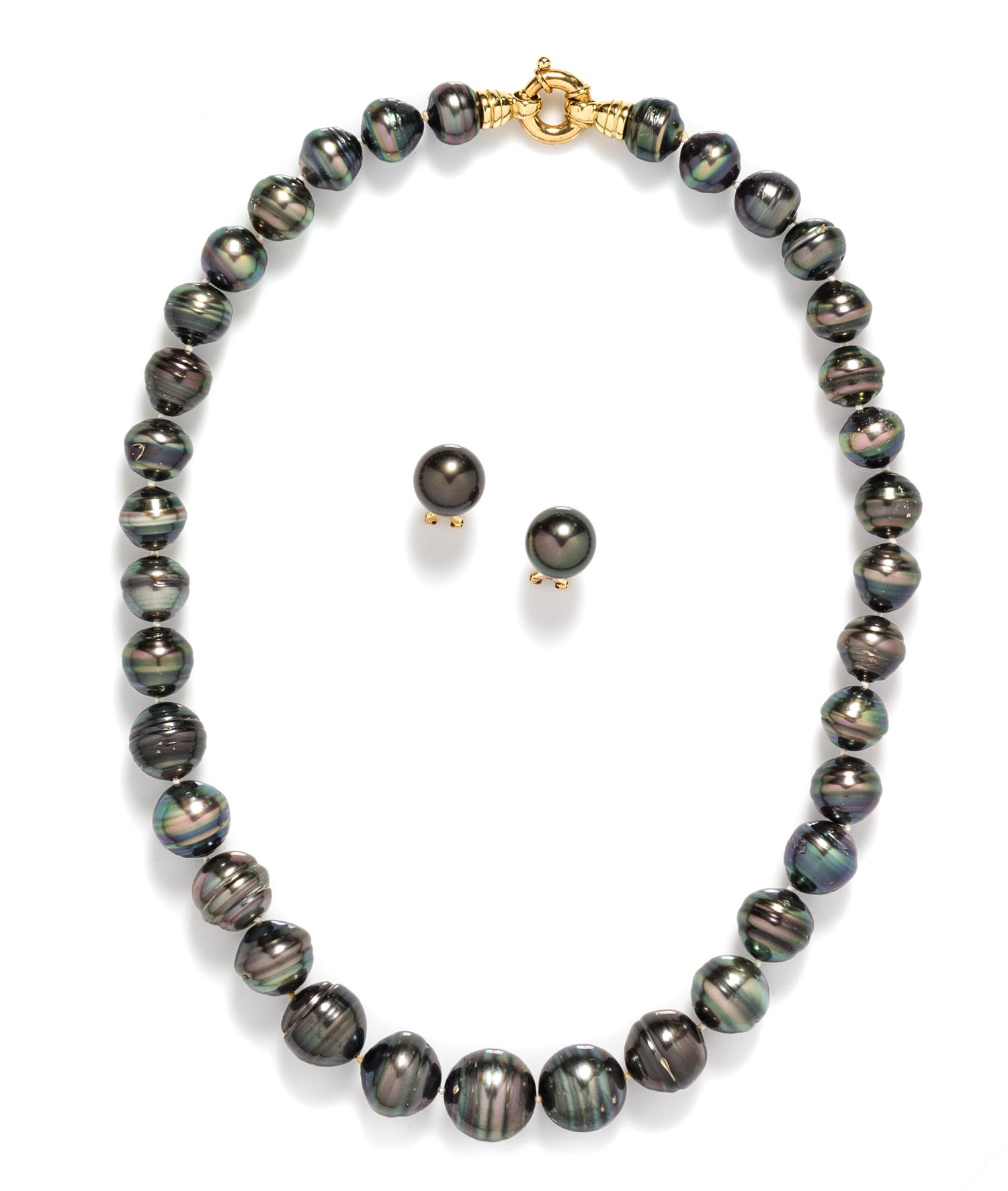 A Collection of 14 Karat Yellow Gold and Cultured Baroque Pearl Jewelry,