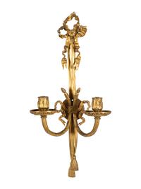 A Pair of Louis XVI Style Gilt Bronze Two-Light Sconces