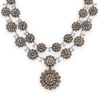 Colored Diamond and Diamond Flower Necklace and Earrings Set