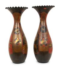A Pair of Japanese Lacquered-Porcelain Baluster Vases