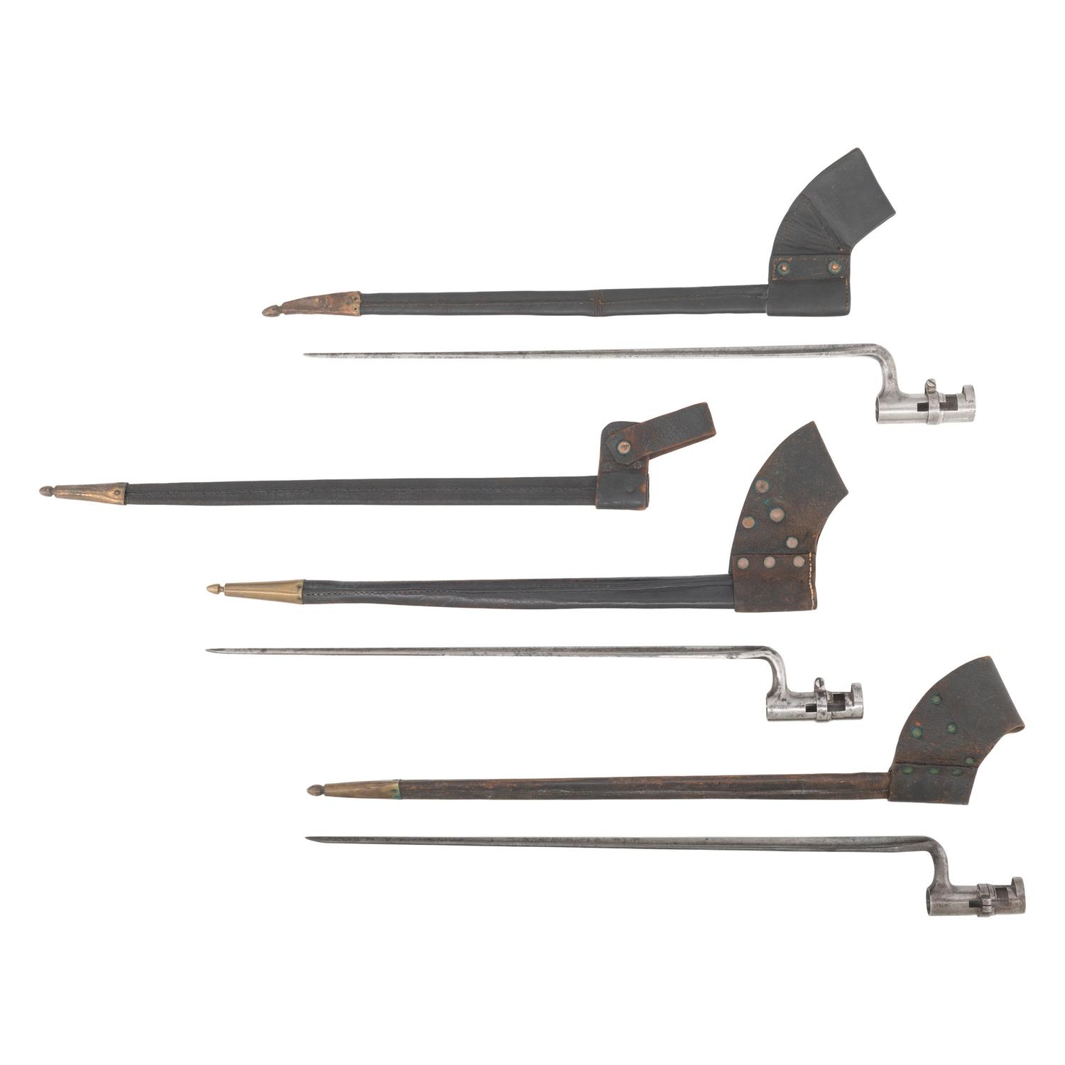 Two US M1855 Socket Bayonets, One M1865 Joslyn Rifle Bayonet & Four Scabbards