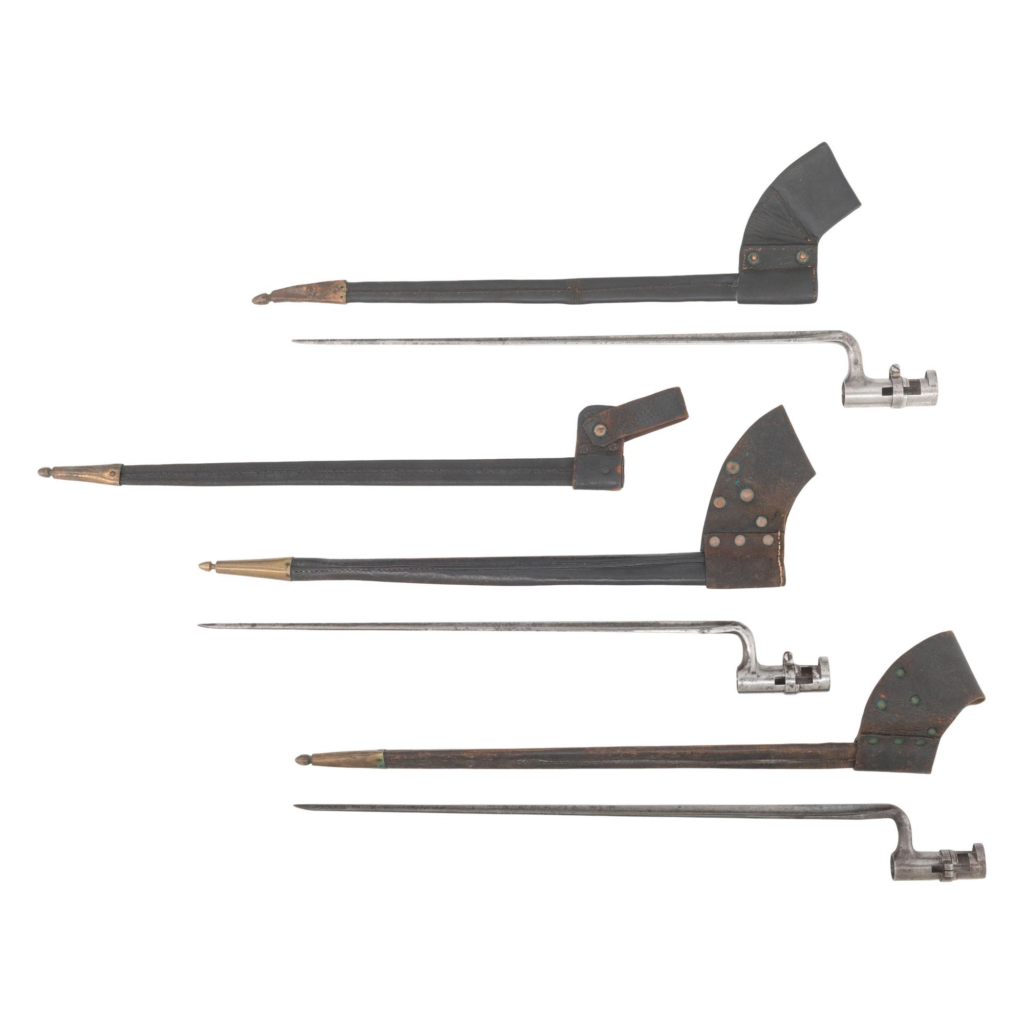 Two US M1855 Socket Bayonets, One M1865 Joslyn Rifle Bayonet & Four Scabbards