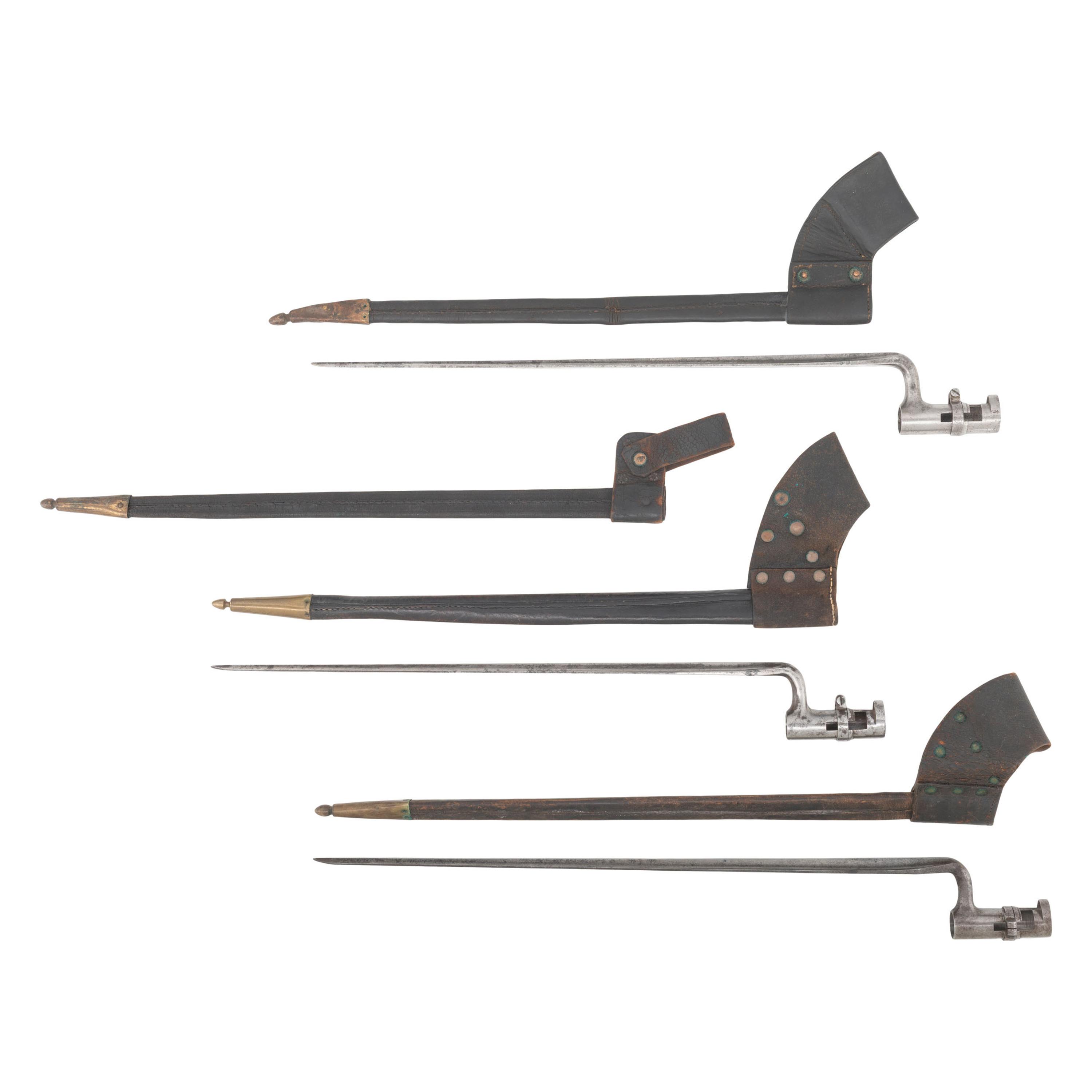 Two US M1855 Socket Bayonets, One M1865 Joslyn Rifle Bayonet & Four Scabbards