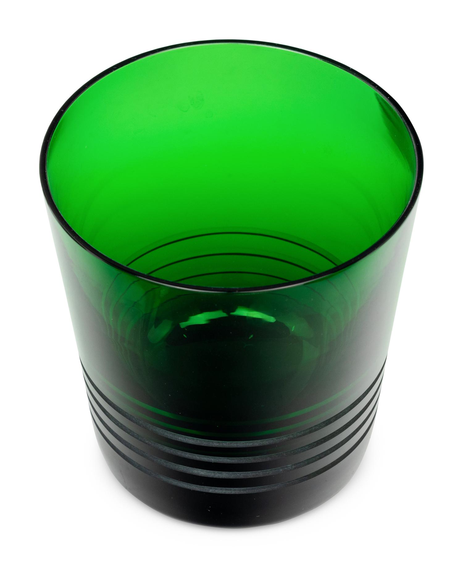 A Set of Fifteen Hermès Attelage Green Glass Tumblers