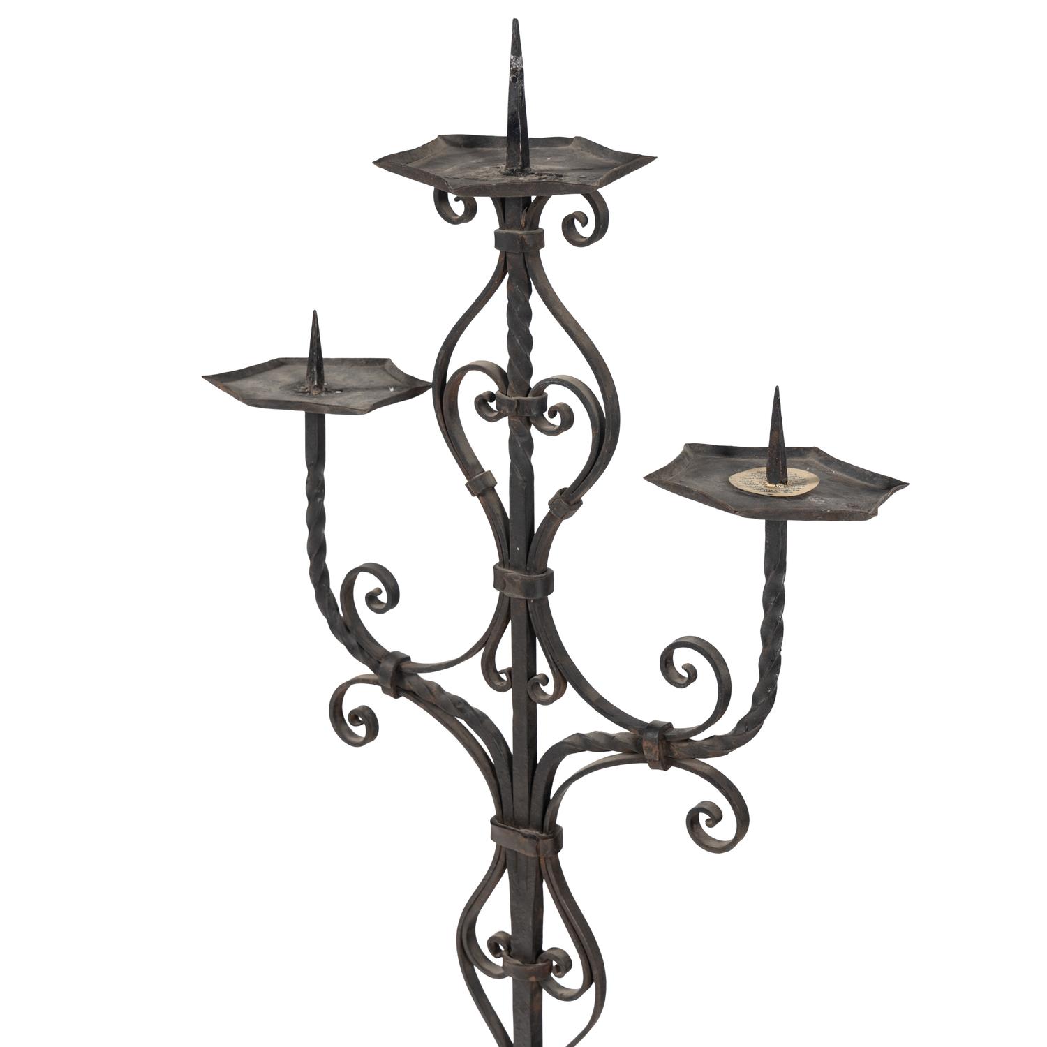 A Pair of Wrought Iron Three-Light Torchères
