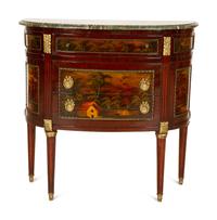 Two French Marble Top Gilt Metal Mounted Side Cabinets