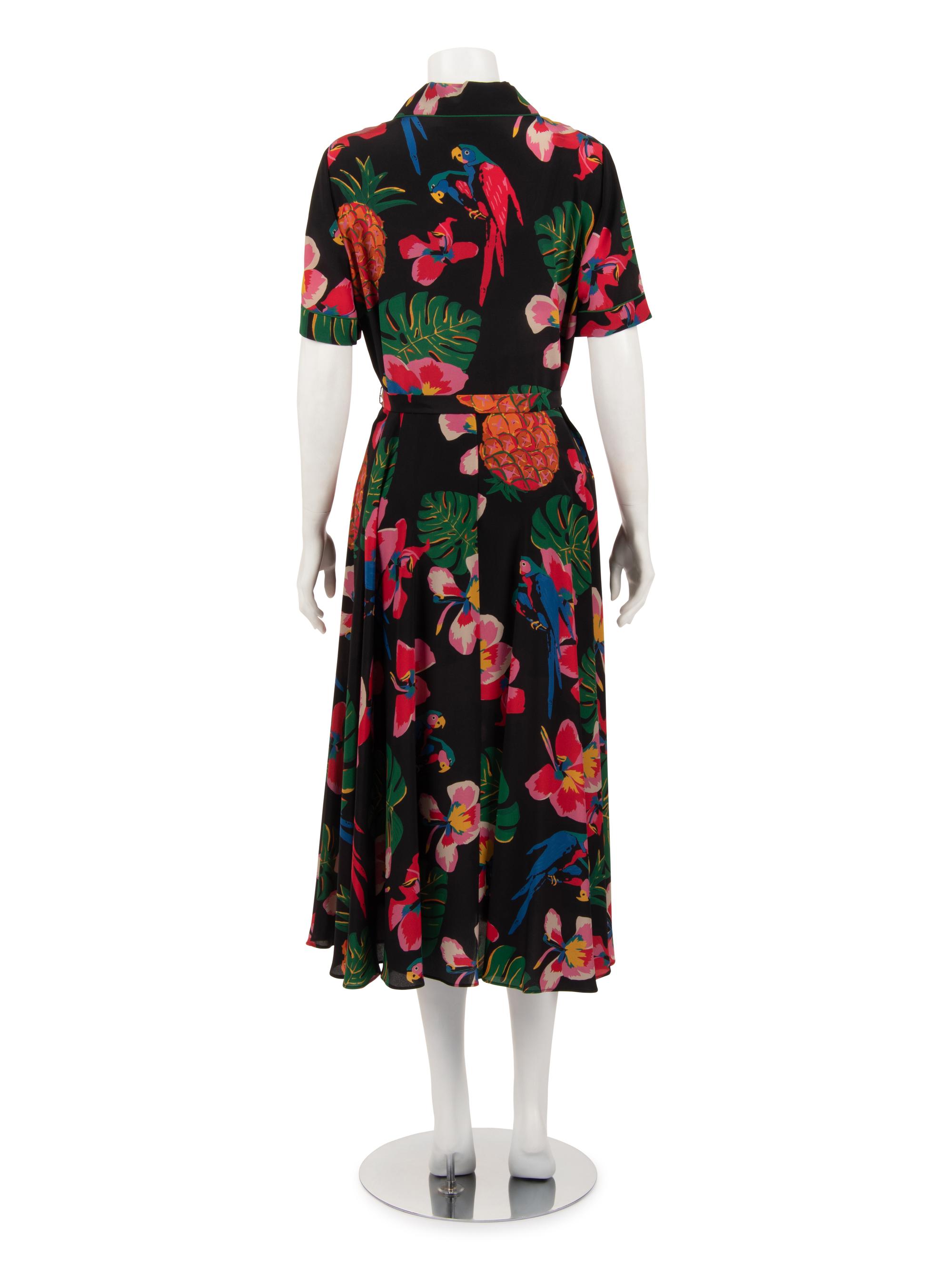 Valentino Silk Short Sleeve Tropical Print Dress with Belt, Resort 2017