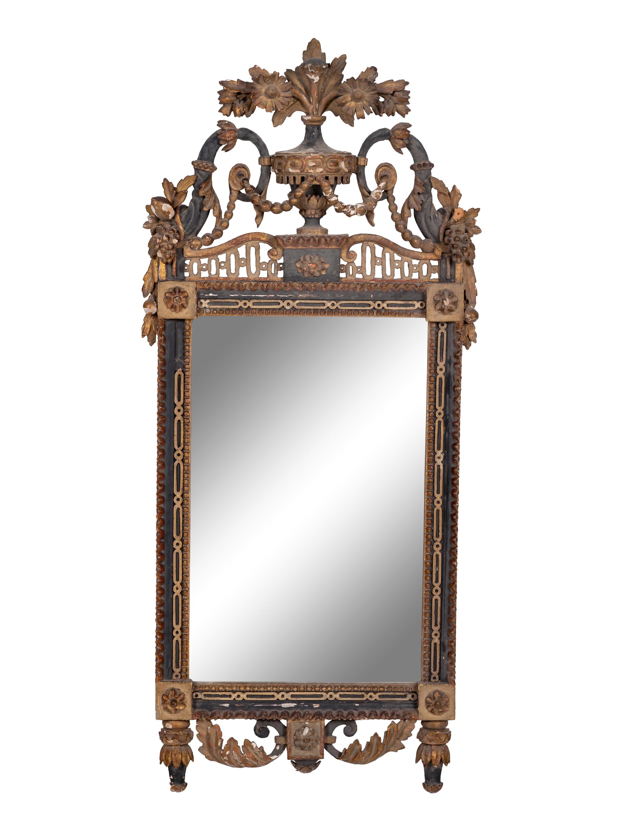 A Neoclassical Painted and Parcel Gilt Mirror