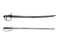 [MILITARIA]. 2 swords, incl. early 19th century iron-hilted short sword.