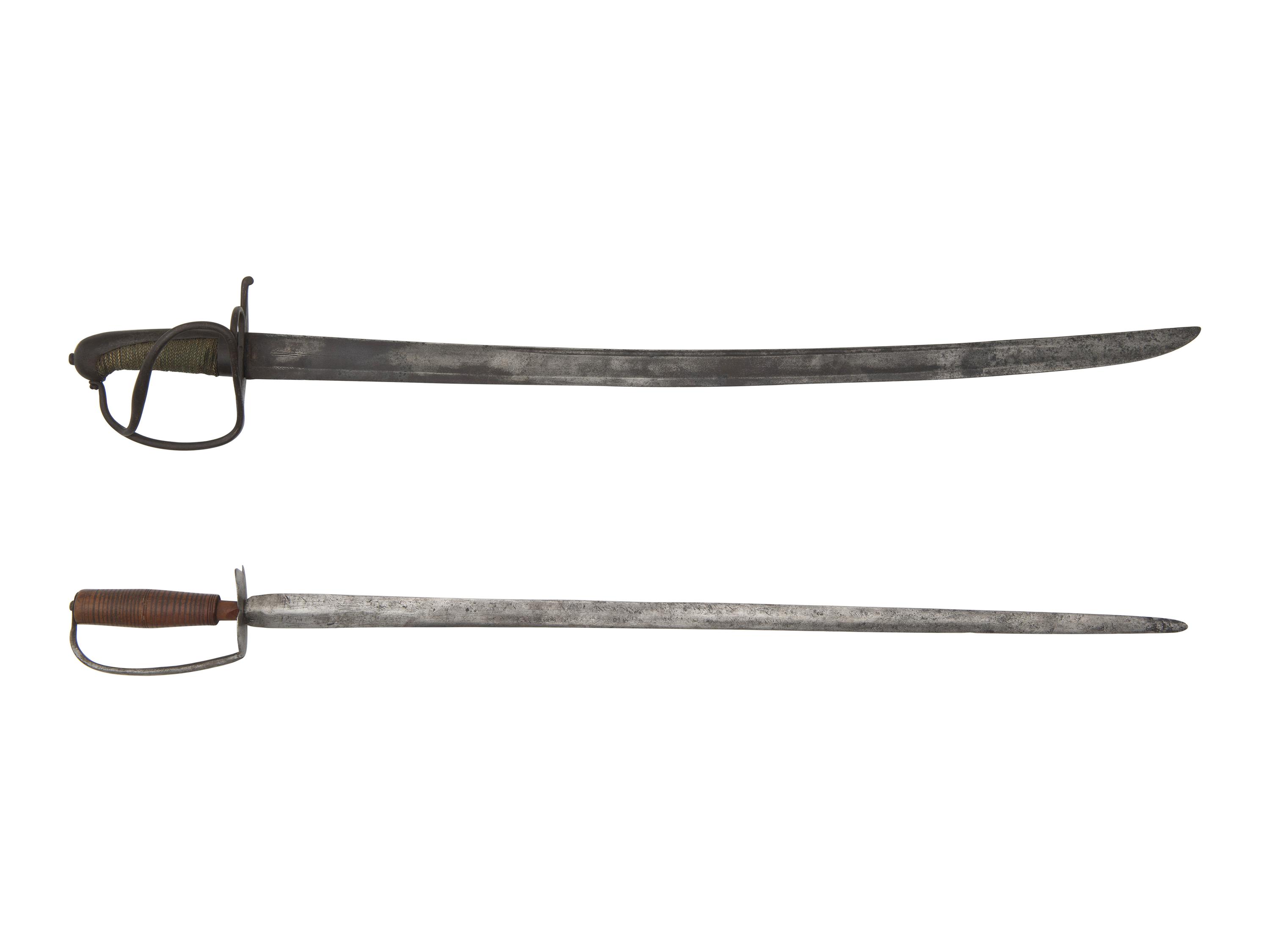 [MILITARIA]. 2 swords, incl. early 19th century iron-hilted short sword.