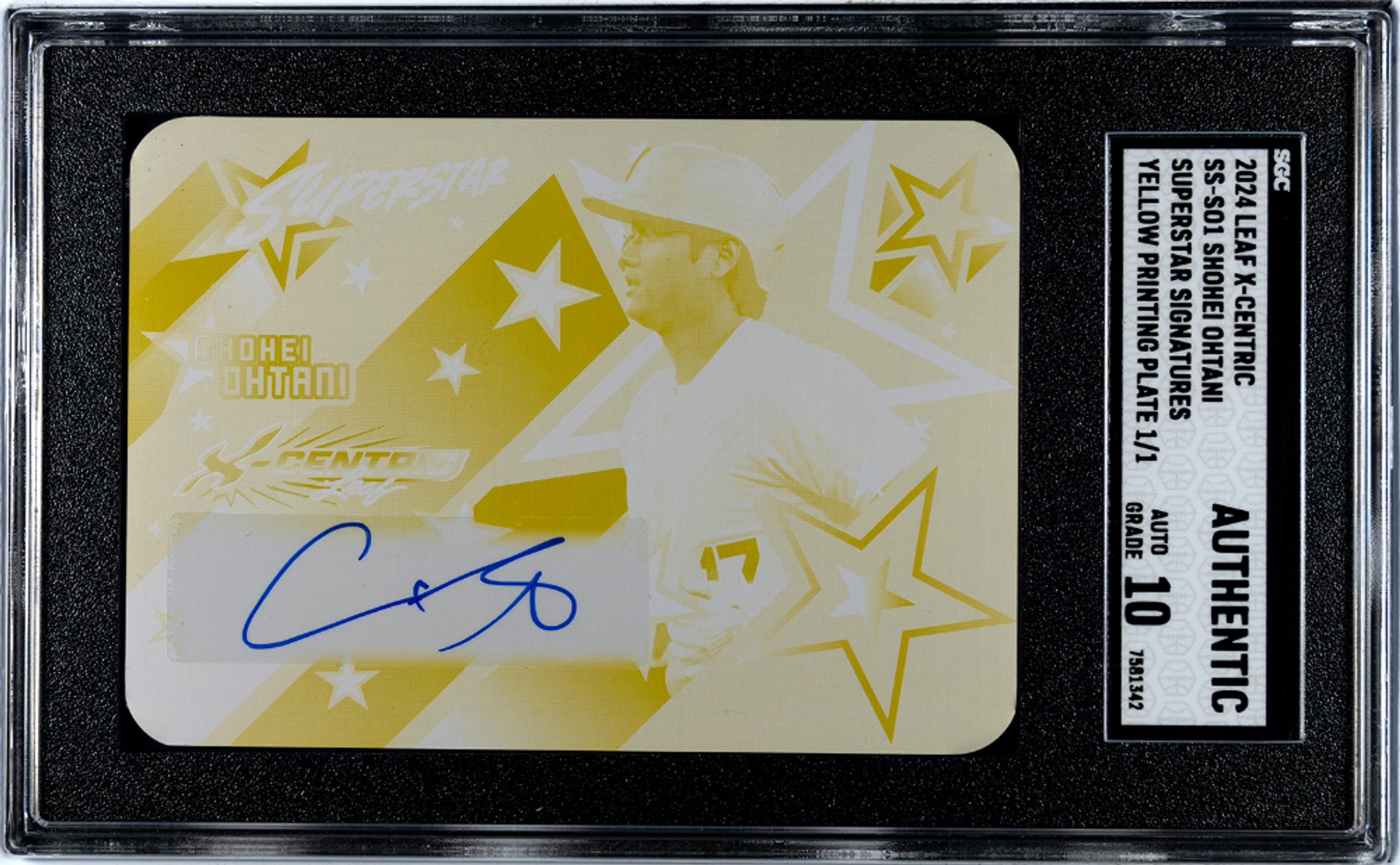 A 2024 Leaf X-Centric Shohei Ohtani Superstar Signatures Signed Yellow Printing Plate 1/1 (SGC 10 AUTO)