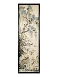 A Beige Ground Canton Style Embroidered Silk Panel