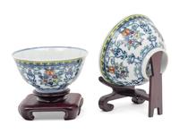 A Pair of Chinese Doucai Glazed Porcelain 'Floral' Bowls