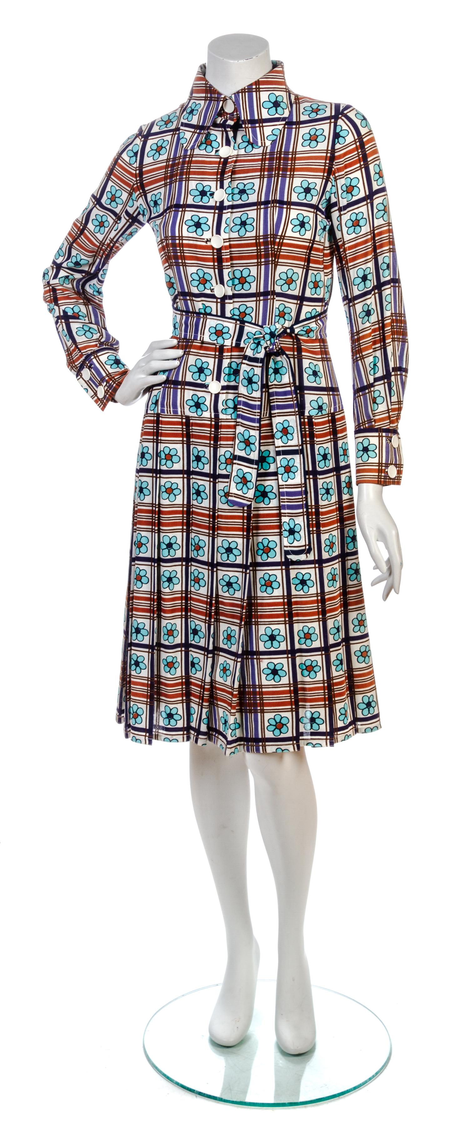 An Emanuel Ungaro Daisy and Plaid Print Shirtdress, Size 8.