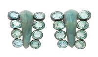 A Pair of Silver, Green Beryl and Carved Aquamarine Dress Clips, Suzanne Belperron, 67.30 dwts.
