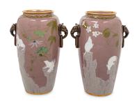 A Pair of Mintons Pate-sur-Pate Elephant Handle Urns