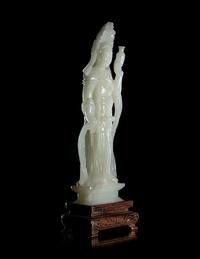 A Pale Celadon Jade Figure of Standing Guanyin