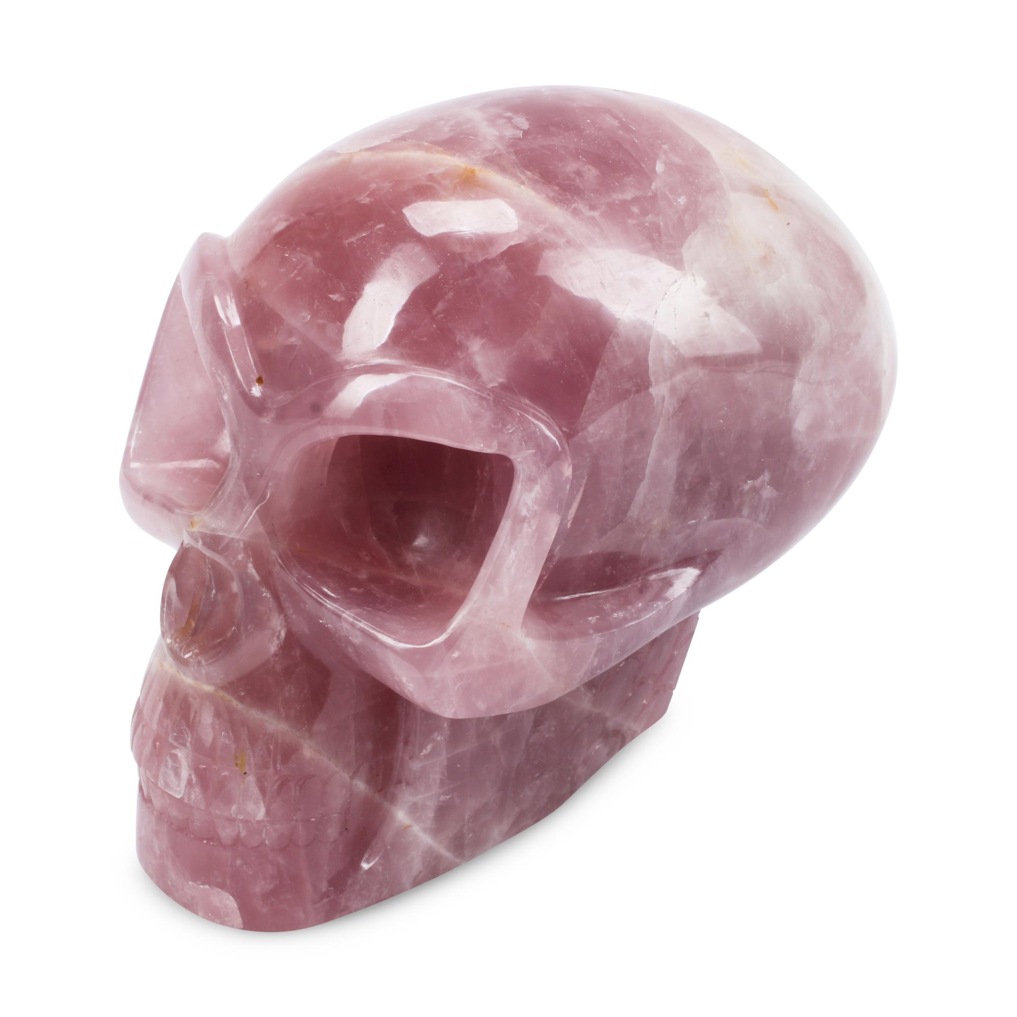 A Large Carved Rose Quartz Skull