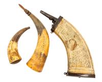 Three Folk Decorated Powder Horns Length of longest 15 inches. — 18TH AND 19TH CENTURY