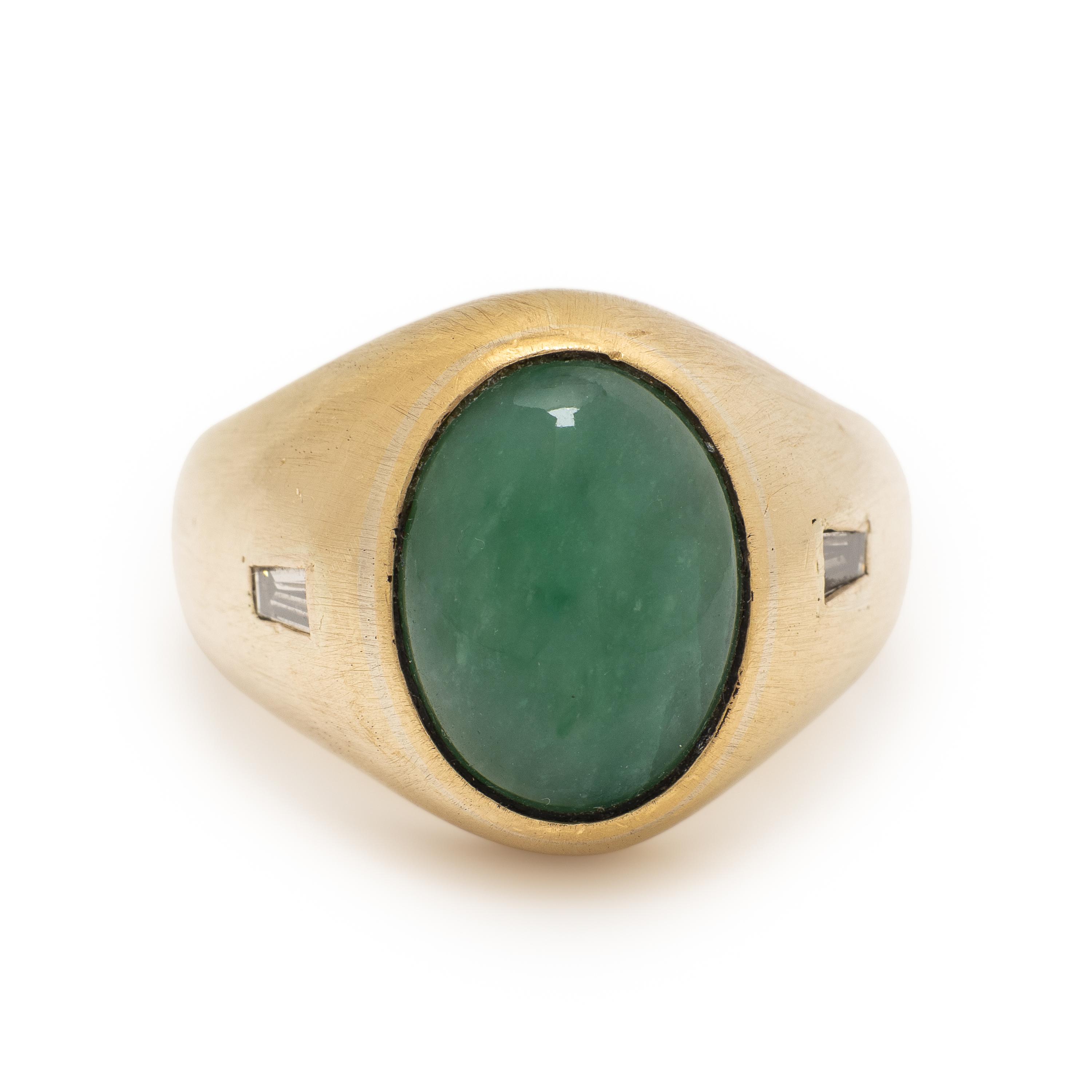 Jade, Diamond, and Yellow Gold Ring