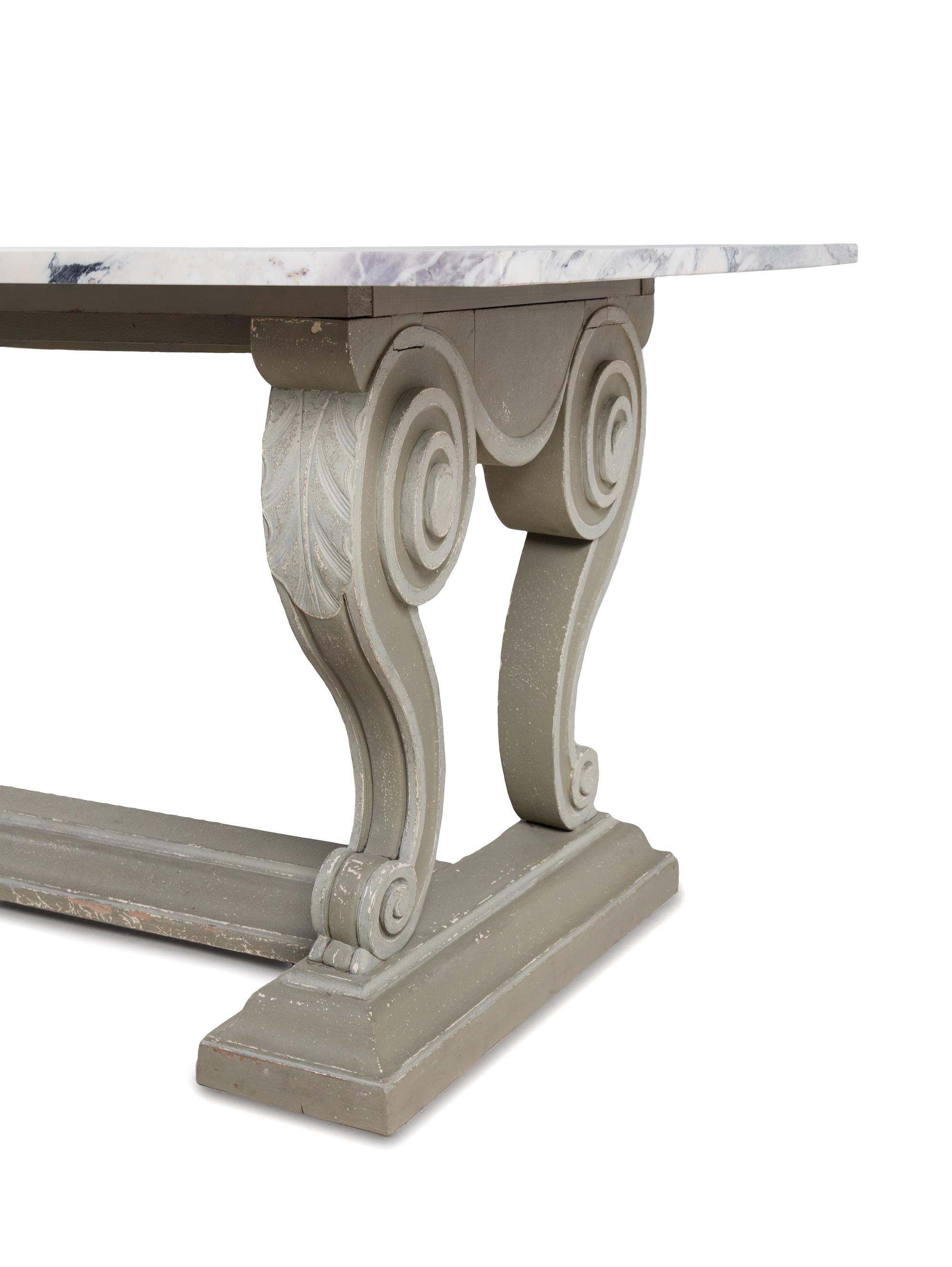 A Louis XIV Style Gray-Painted Marble-Top Center Table