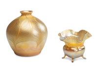 Two Tiffany Studios Gold Favrile Glass Vases