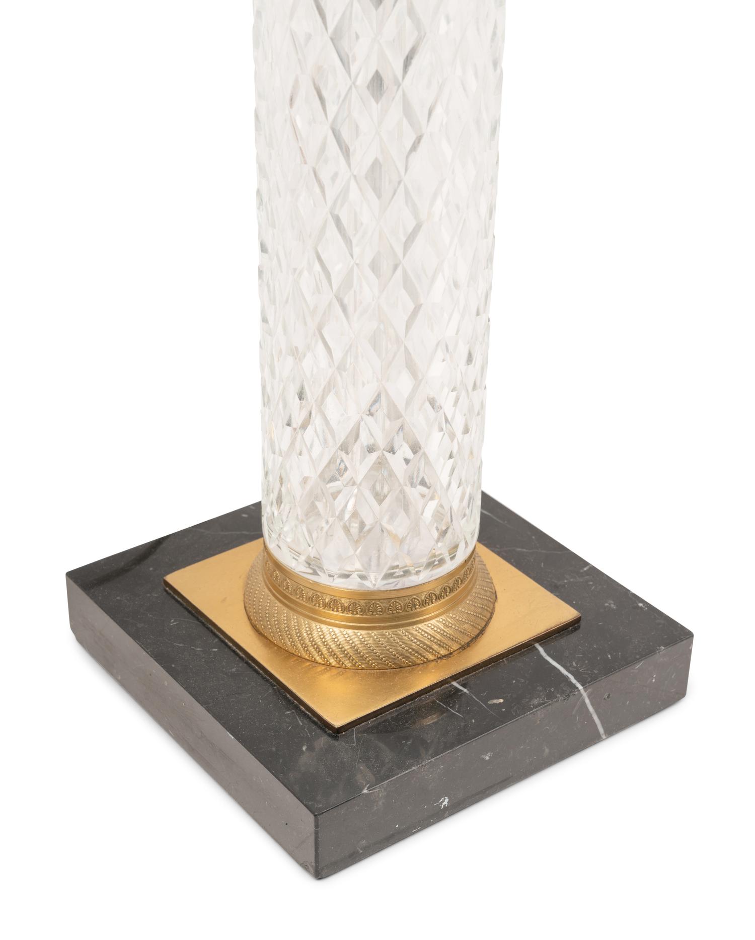 A Pair of Cut Glass Columnar Lamps