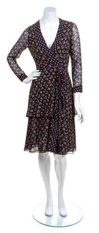 A Thea Porter Black Cotton Print Wrap Dress,