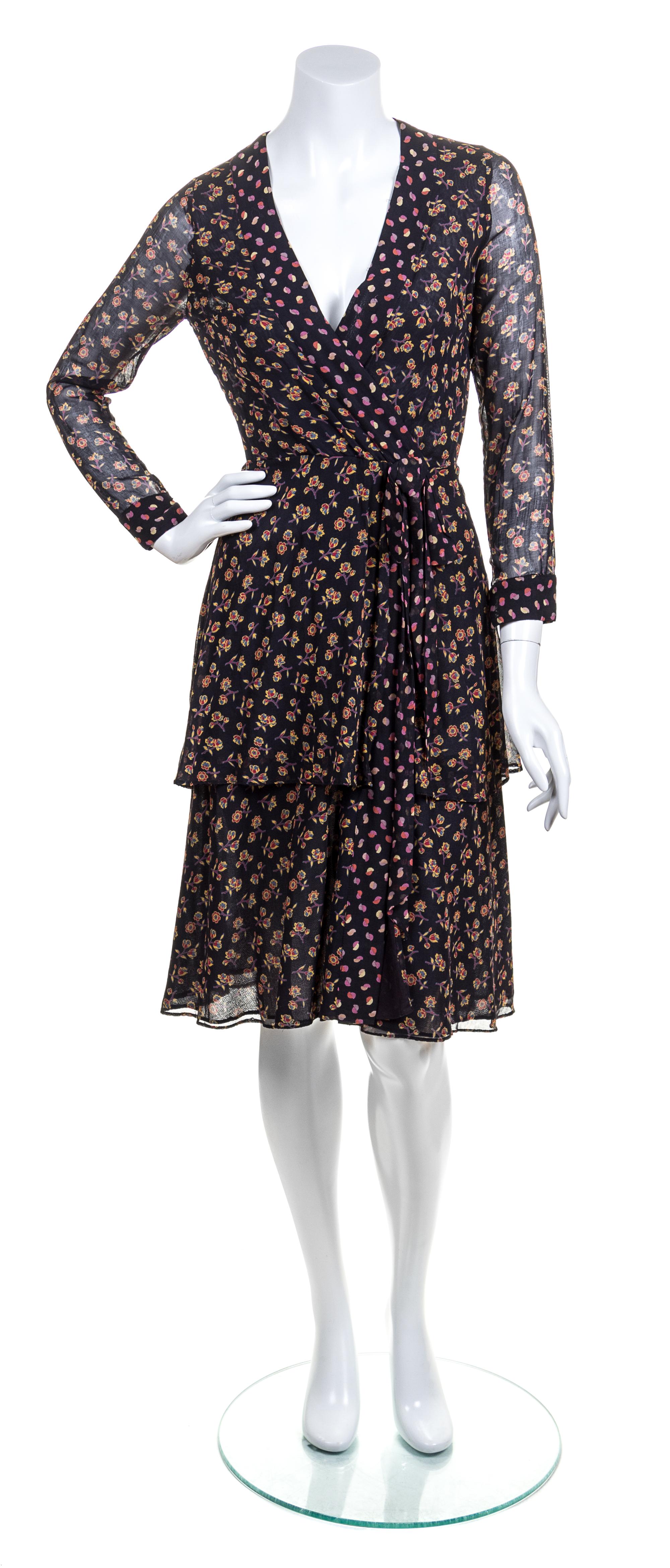A Thea Porter Black Cotton Print Wrap Dress,