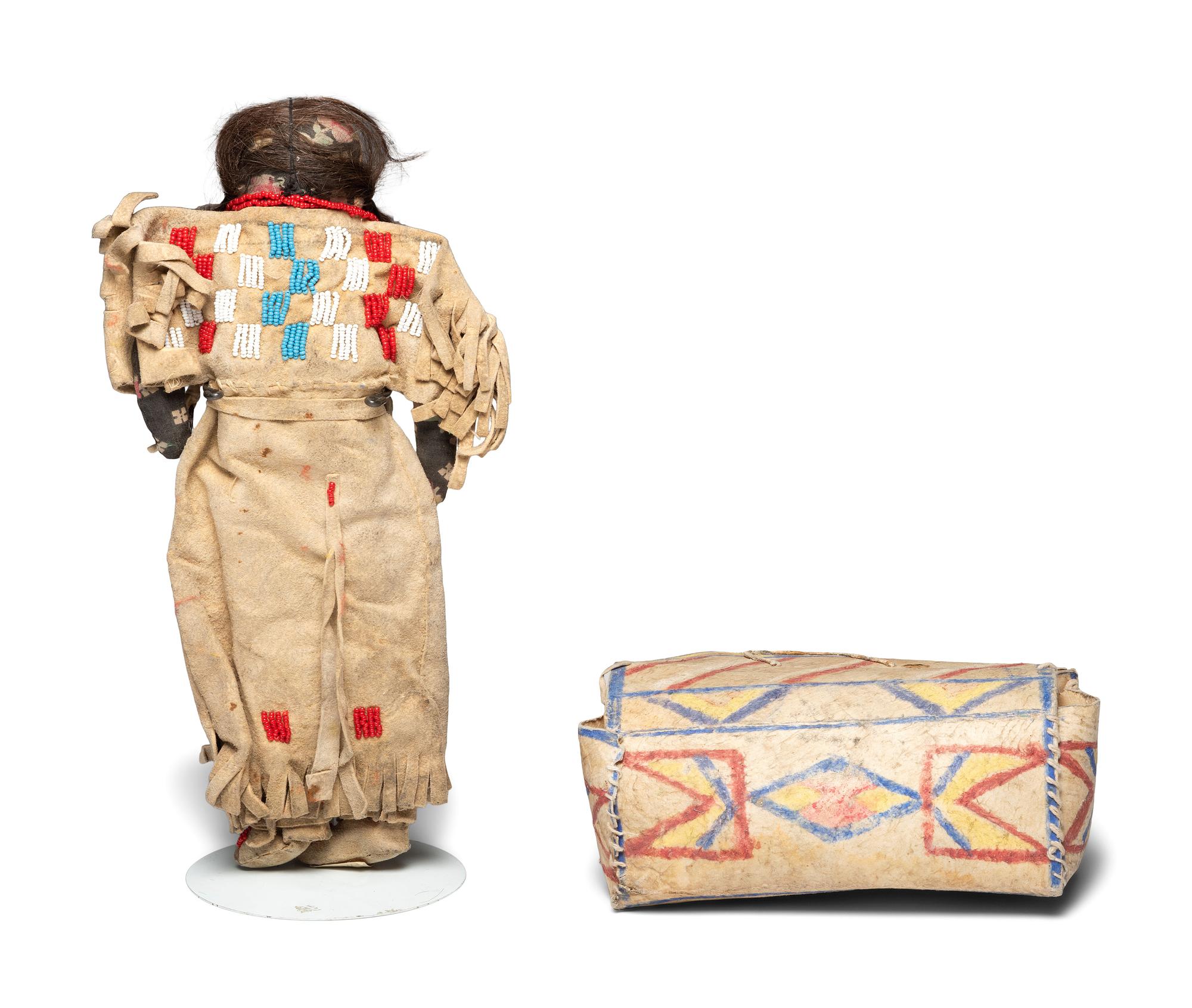 Sioux Parfleche Box and Northern Plains Beaded Hide Doll