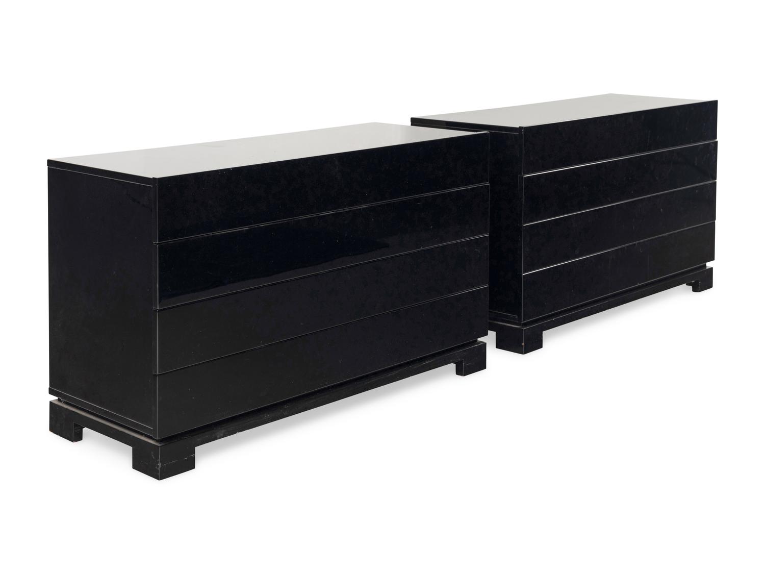 A Pair of Contemporary Black Lacquered Commodes