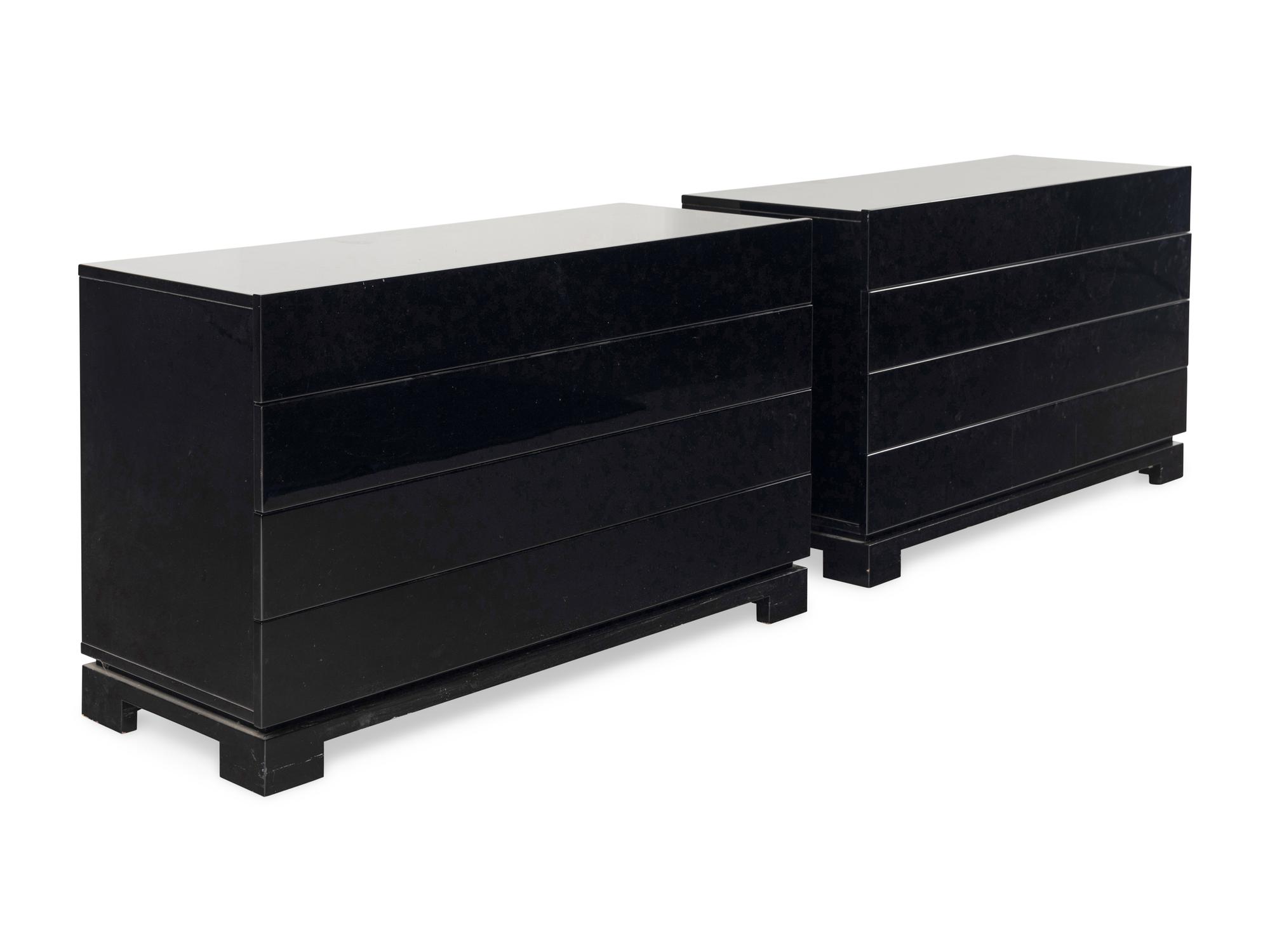 A Pair of Contemporary Black Lacquered Commodes