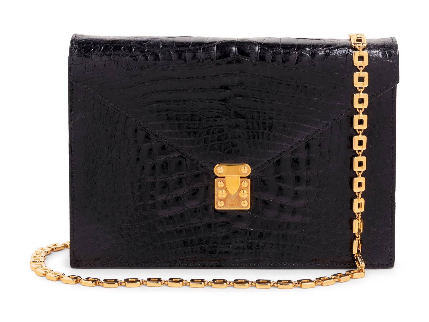 Lana Marks Black Alligator Envelope Hand Bag