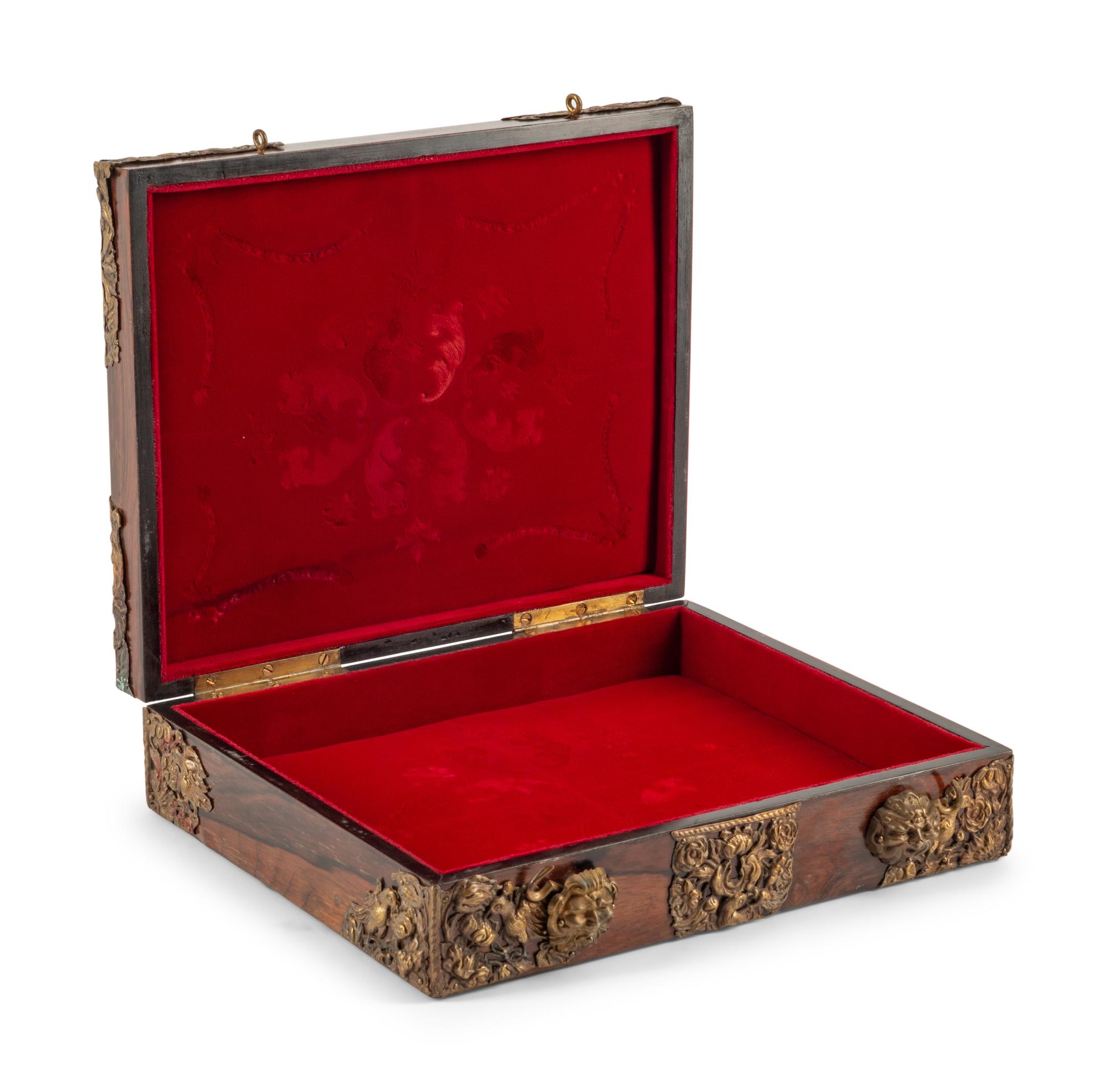 A Continental Gilt Metal Mounted Rosewood Table Casket