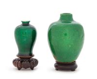Two Small Chinese Green Glazed Porcelain Jars Height of taller 2 3/4 inches. — 18TH-19TH CENTURY