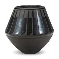 Blackware Pottery Jar, with Repeating Feathers