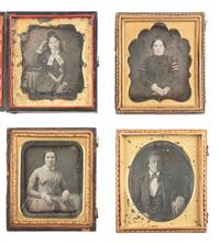 [EARLY PHOTOGRAPHY]. 19 sixth plate daguerreotypes of people with books & other objects/accessories.